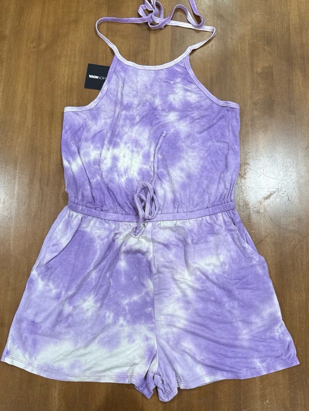 Fashion Nova Purple Tie-Dye Halter Romper